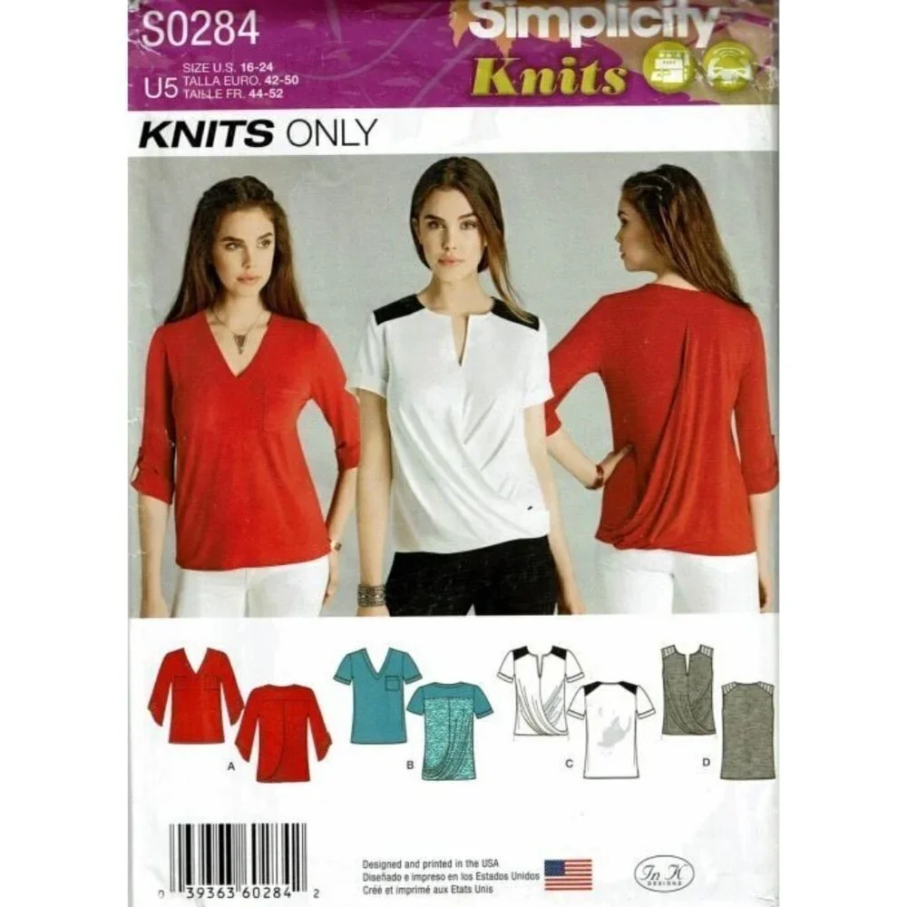 Simplicity Sewing Pattern 1063 0284 Misses Top‎ Knits Size 16-24